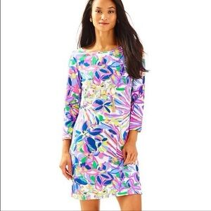 Lilly Pulitzer Marlowe Dress Havin A Blast 3/4 Sleeve Blue Pink Tropical Size XS